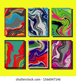 Abstract Fluid creative templates, cards, color covers set. Geometric design, liquids, shapes. Trendy vector collection.