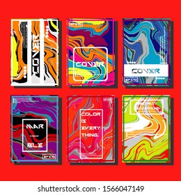 Abstract Fluid creative templates, cards, color covers set. Geometric design, liquids, shapes. Trendy vector collection.