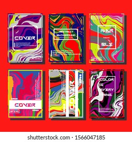 Abstract Fluid creative templates, cards, color covers set. Geometric design, liquids, shapes. Trendy vector collection.