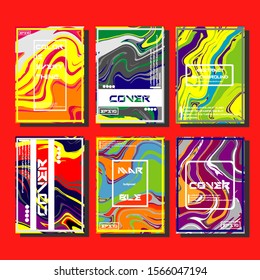 Abstract Fluid creative templates, cards, color covers set. Geometric design, liquids, shapes. Trendy vector collection.