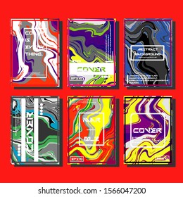 Abstract Fluid creative templates, cards, color covers set. Geometric design, liquids, shapes. Trendy vector collection.