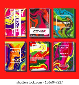 Abstract Fluid creative templates, cards, color covers set. Geometric design, liquids, shapes. Trendy vector collection.
