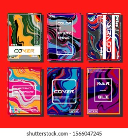Abstract Fluid creative templates, cards, color covers set. Geometric design, liquids, shapes. Trendy vector collection.