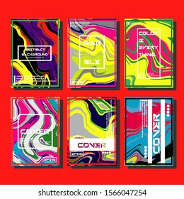 Abstract Fluid creative templates, cards, color covers set. Geometric design, liquids, shapes. Trendy vector collection.
