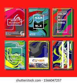 Abstract Fluid creative templates, cards, color covers set. Geometric design, liquids, shapes. Trendy vector collection.