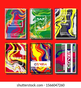 Abstract Fluid creative templates, cards, color covers set. Geometric design, liquids, shapes. Trendy vector collection.