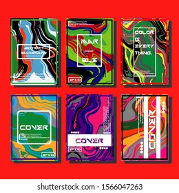 Abstract Fluid creative templates, cards, color covers set. Geometric design, liquids, shapes. Trendy vector collection.