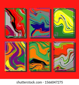 Abstract Fluid creative templates, cards, color covers set. Geometric design, liquids, shapes. Trendy vector collection.