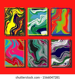 Abstract Fluid creative templates, cards, color covers set. Geometric design, liquids, shapes. Trendy vector collection.