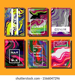 Abstract Fluid creative templates, cards, color covers set. Geometric design, liquids, shapes. Trendy vector collection.