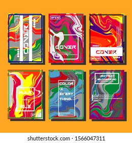 Abstract Fluid creative templates, cards, color covers set. Geometric design, liquids, shapes. Trendy vector collection.
