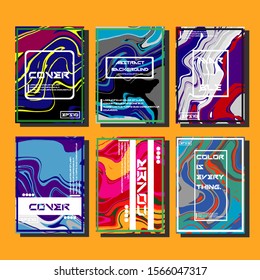 Abstract Fluid creative templates, cards, color covers set. Geometric design, liquids, shapes. Trendy vector collection.