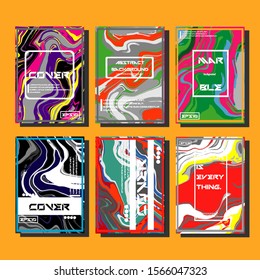Abstract Fluid creative templates, cards, color covers set. Geometric design, liquids, shapes. Trendy vector collection.