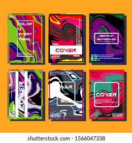 Abstract Fluid creative templates, cards, color covers set. Geometric design, liquids, shapes. Trendy vector collection.