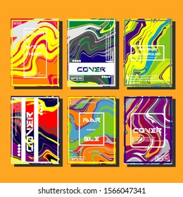 Abstract Fluid creative templates, cards, color covers set. Geometric design, liquids, shapes. Trendy vector collection.