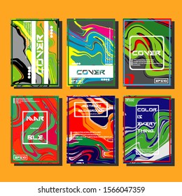 Abstract Fluid creative templates, cards, color covers set. Geometric design, liquids, shapes. Trendy vector collection.