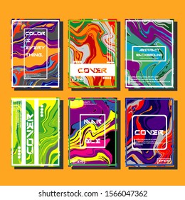 Abstract Fluid creative templates, cards, color covers set. Geometric design, liquids, shapes. Trendy vector collection.