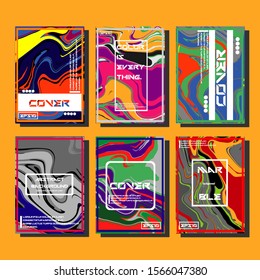 Abstract Fluid creative templates, cards, color covers set. Geometric design, liquids, shapes. Trendy vector collection.