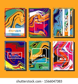 Abstract Fluid creative templates, cards, color covers set. Geometric design, liquids, shapes. Trendy vector collection.