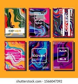 Abstract Fluid creative templates, cards, color covers set. Geometric design, liquids, shapes. Trendy vector collection.