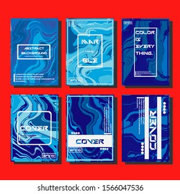 Abstract Fluid creative templates, cards, color covers set. Geometric design, liquids, shapes. Trendy vector collection.