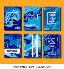 Abstract Fluid creative templates, cards, color covers set. Geometric design, liquids, shapes. Trendy vector collection.