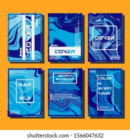 Abstract Fluid creative templates, cards, color covers set. Geometric design, liquids, shapes. Trendy vector collection.