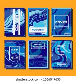 Abstract Fluid creative templates, cards, color covers set. Geometric design, liquids, shapes. Trendy vector collection.