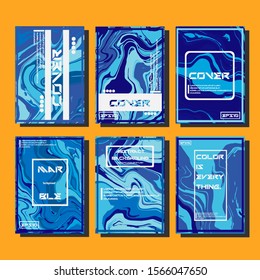 Abstract Fluid creative templates, cards, color covers set. Geometric design, liquids, shapes. Trendy vector collection.
