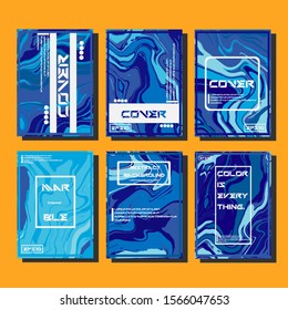 Abstract Fluid creative templates, cards, color covers set. Geometric design, liquids, shapes. Trendy vector collection.