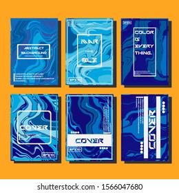 Abstract Fluid creative templates, cards, color covers set. Geometric design, liquids, shapes. Trendy vector collection.