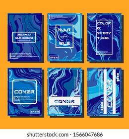 Abstract Fluid creative templates, cards, color covers set. Geometric design, liquids, shapes. Trendy vector collection.