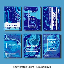 Abstract Fluid creative templates, cards, color covers set. Geometric design, liquids, shapes. Trendy vector collection.