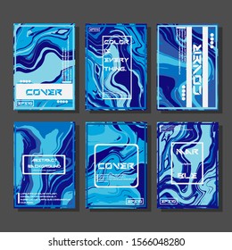 Abstract Fluid creative templates, cards, color covers set. Geometric design, liquids, shapes. Trendy vector collection.