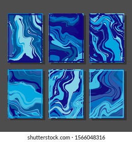 Abstract Fluid creative templates, cards, color covers set. Geometric design, liquids, shapes. Trendy vector collection.