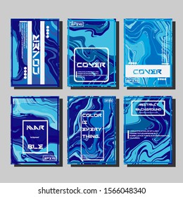 Abstract Fluid creative templates, cards, color covers set. Geometric design, liquids, shapes. Trendy vector collection.