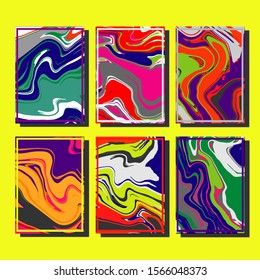 Abstract Fluid creative templates, cards, color covers set. Geometric design, liquids, shapes. Trendy vector collection.