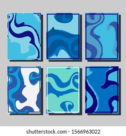 Abstract Fluid creative templates, cards, color covers set. Geometric design, liquids, shapes. Trendy vector collection.