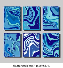 Abstract Fluid creative templates, cards, color covers set. Geometric design, liquids, shapes. Trendy vector collection.
