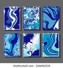 Abstract Fluid creative templates, cards, color covers set. Geometric design, liquids, shapes. Trendy vector collection.