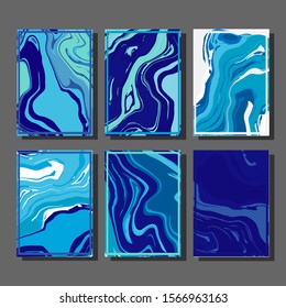 Abstract Fluid creative templates, cards, color covers set. Geometric design, liquids, shapes. Trendy vector collection.