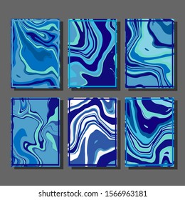Abstract Fluid creative templates, cards, color covers set. Geometric design, liquids, shapes. Trendy vector collection.