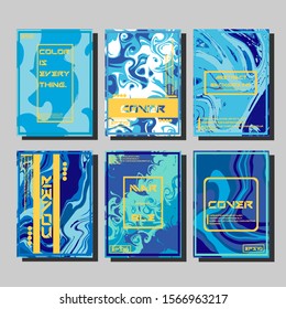 Abstract Fluid creative templates, cards, color covers set. Geometric design, liquids, shapes. Trendy vector collection.