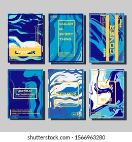 Abstract Fluid creative templates, cards, color covers set. Geometric design, liquids, shapes. Trendy vector collection.