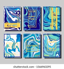 Abstract Fluid creative templates, cards, color covers set. Geometric design, liquids, shapes. Trendy vector collection.
