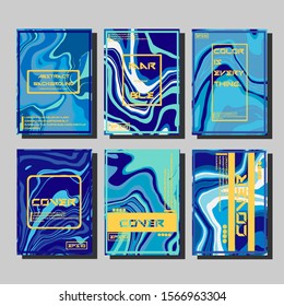Abstract Fluid creative templates, cards, color covers set. Geometric design, liquids, shapes. Trendy vector collection.