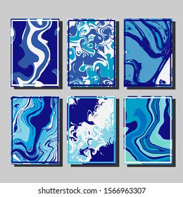 Abstract Fluid creative templates, cards, color covers set. Geometric design, liquids, shapes. Trendy vector collection.