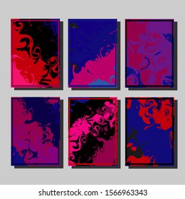 Abstract Fluid creative templates, cards, color covers set. Geometric design, liquids, shapes. Trendy vector collection.