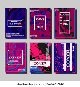 Abstract Fluid creative templates, cards, color covers set. Geometric design, liquids, shapes. Trendy vector collection.