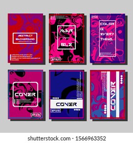 Abstract Fluid creative templates, cards, color covers set. Geometric design, liquids, shapes. Trendy vector collection.